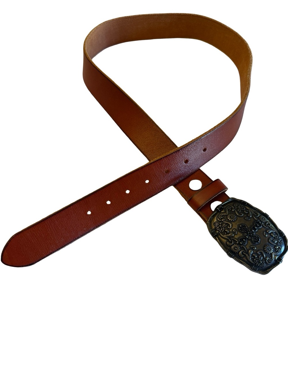 Floral and Cross Western Leather Belt Brass Buckle XXL